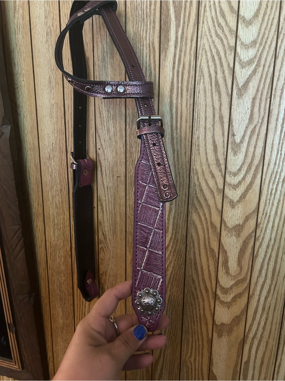Handmade Metallic Purple Leather Western Horse Head stall
